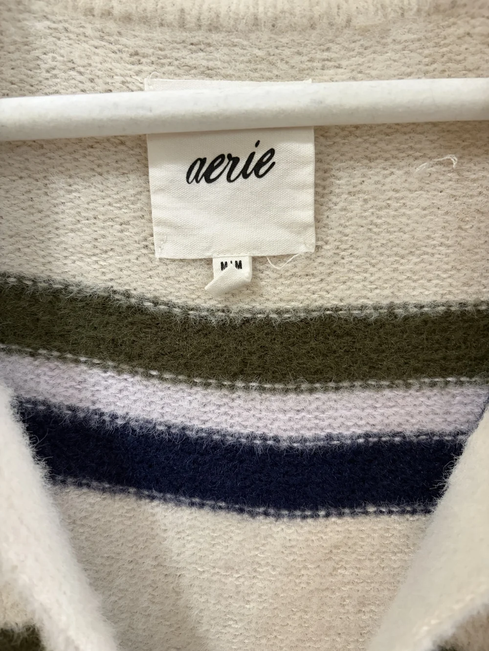 Aerie Striped Polo V-Neck Oversized Slouchy Knit Sweater Medium